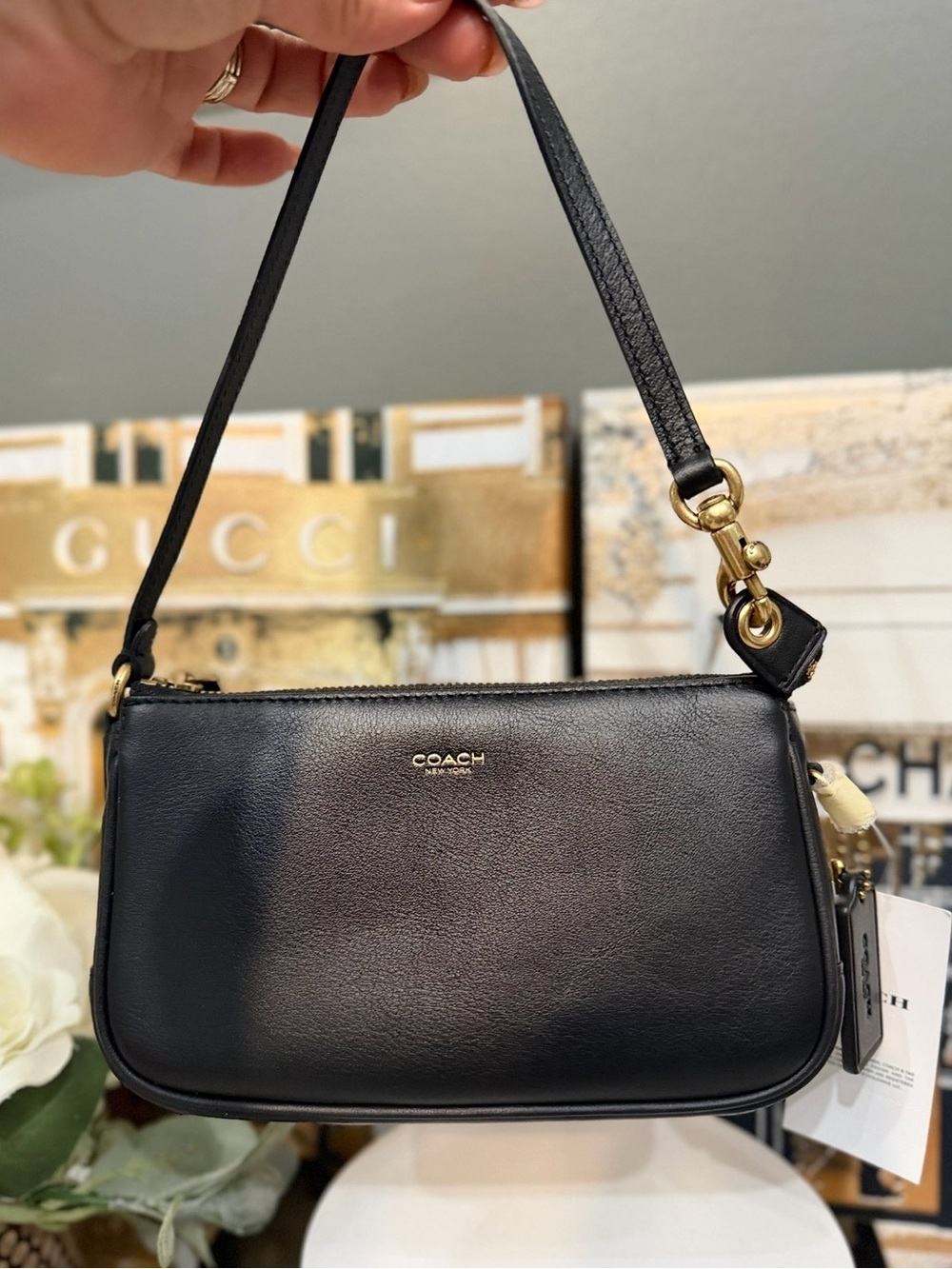 Coach Black Leather Shoulder Pochette plaza with Gold Hardware